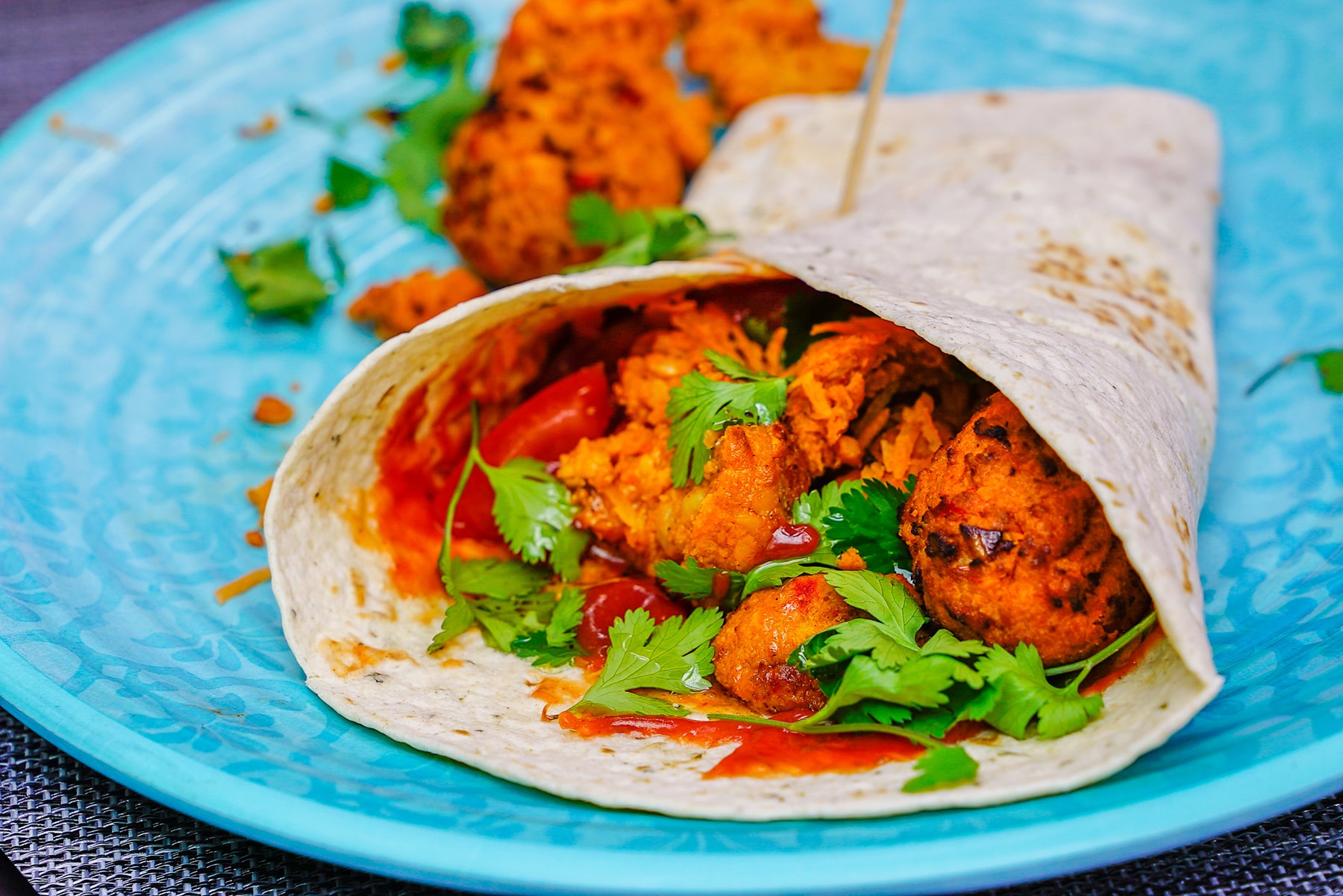Sweet Potato Pakoras Wrap with Cumin Ketchup Vegan & Vegetarian